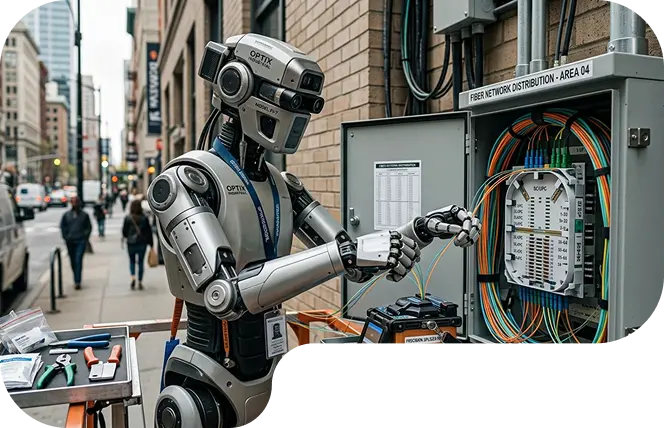 Robot trabajando con equipamiento tecnológico